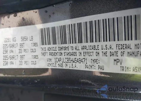 2017 Jeep Cherokee Latitude Fwd from USA, damaged, VIN 1C4PJLCB5HW549471